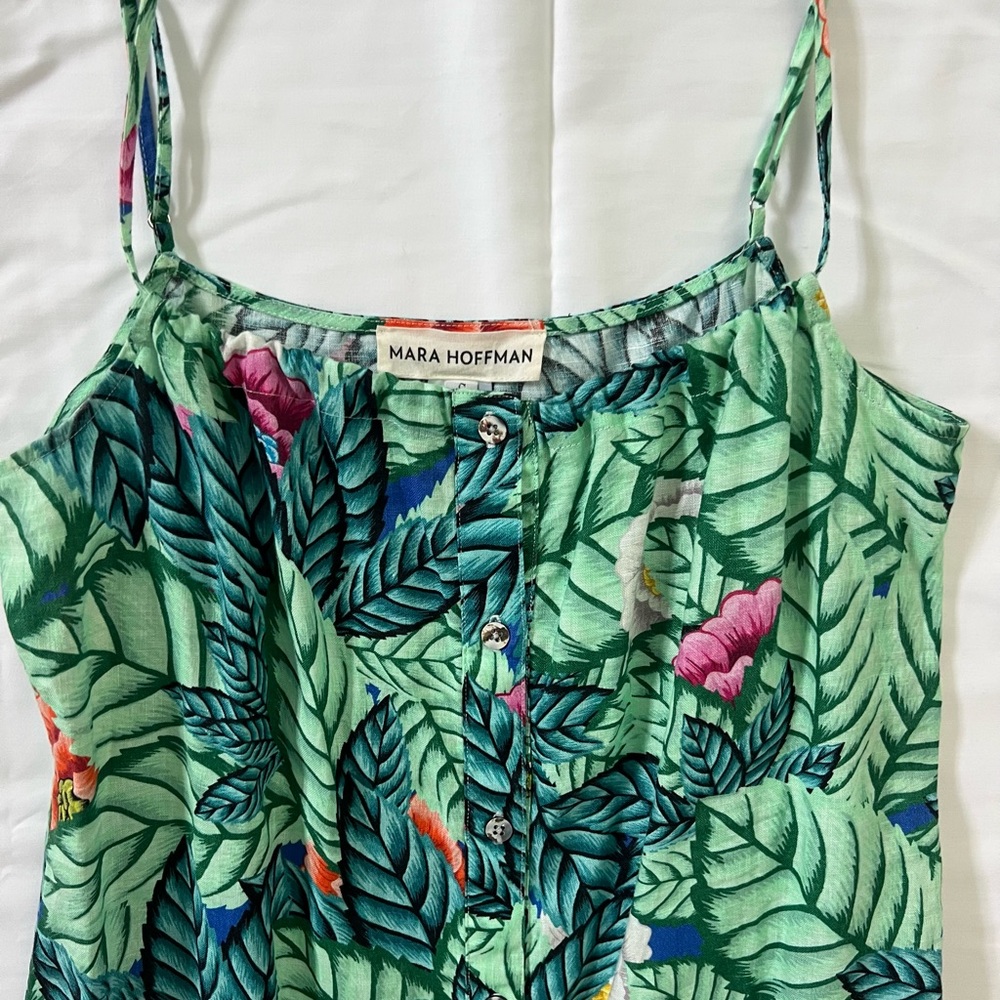 Like New! Mara Hoffman Leaf Print Top in Green and Pink- Size Small - Picture 4 of 4